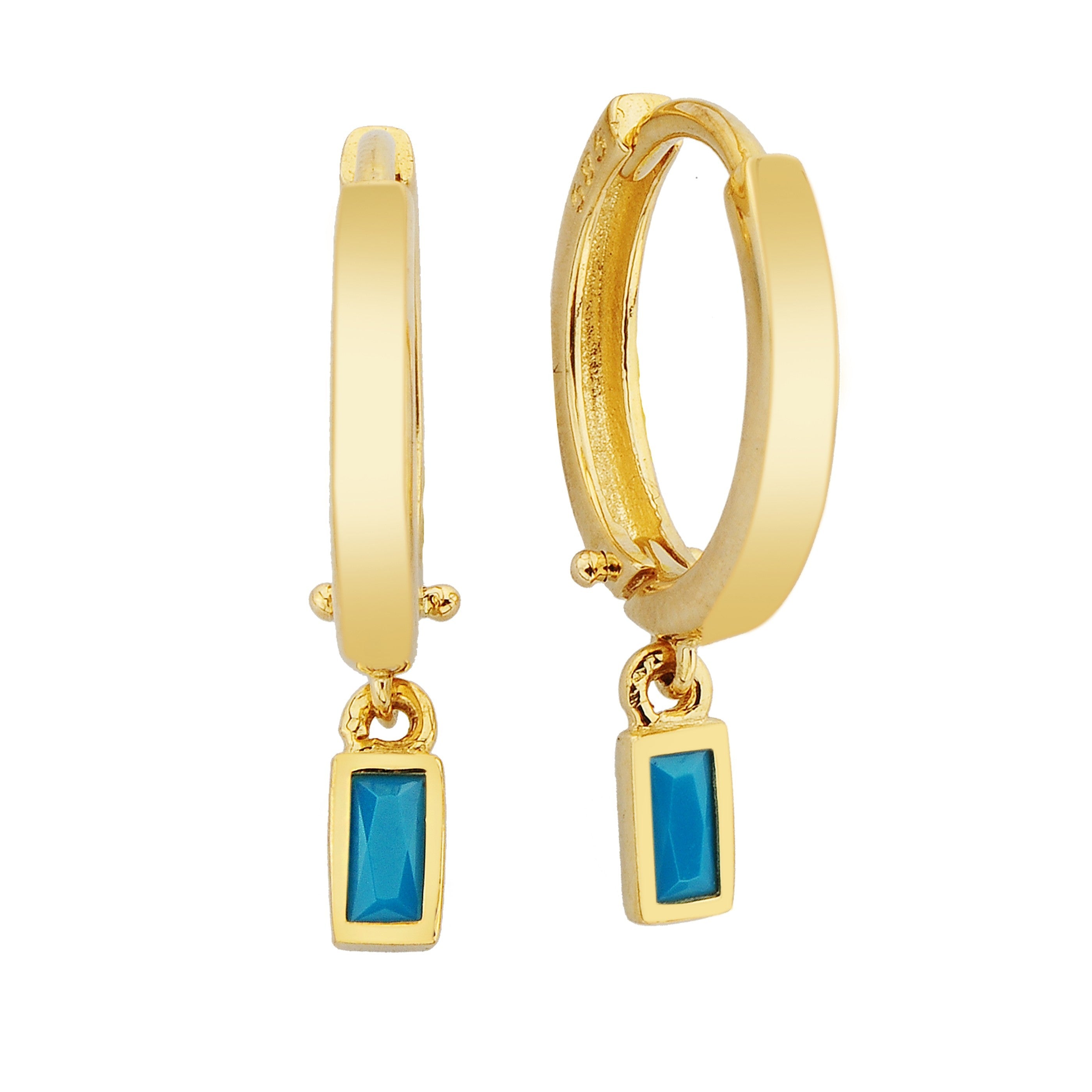 14K Real Solid Gold Turquoise Baguette Dangle Drop Earrings for Women handmade decemver birthstone birthday gift christmas gift xmas mother